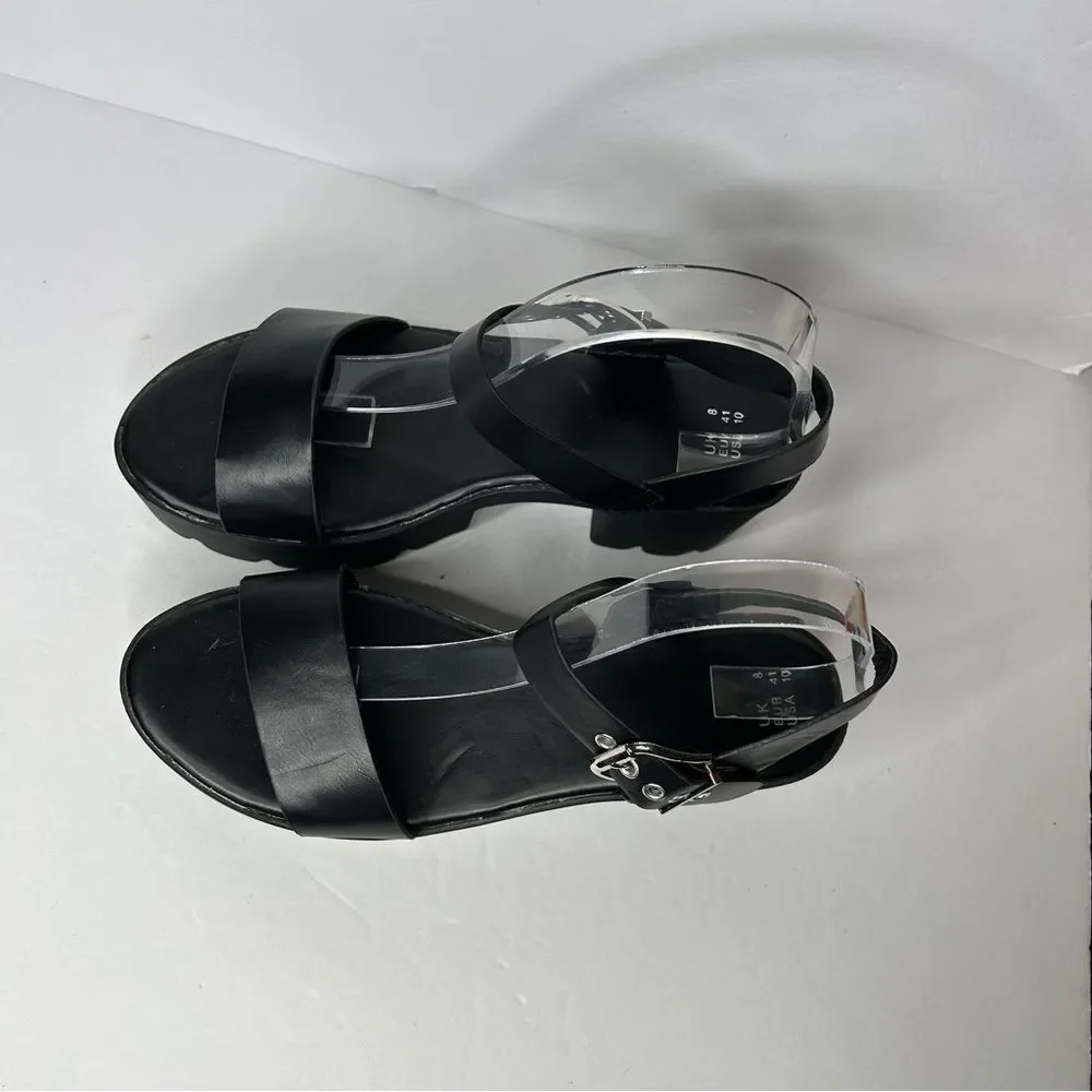 New Faux Leather Chunky Black Platform Sandals 11 Ankle Straps